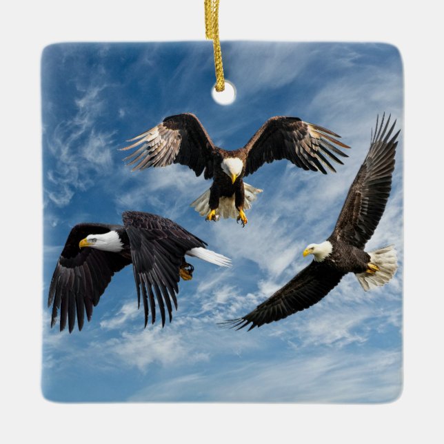 Bald Eagle Soaring Ceramic Ornament (Front)