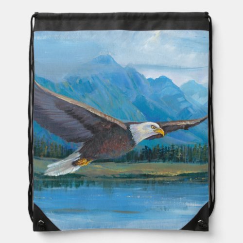 Bald Eagle Soaring Drawstring Bag