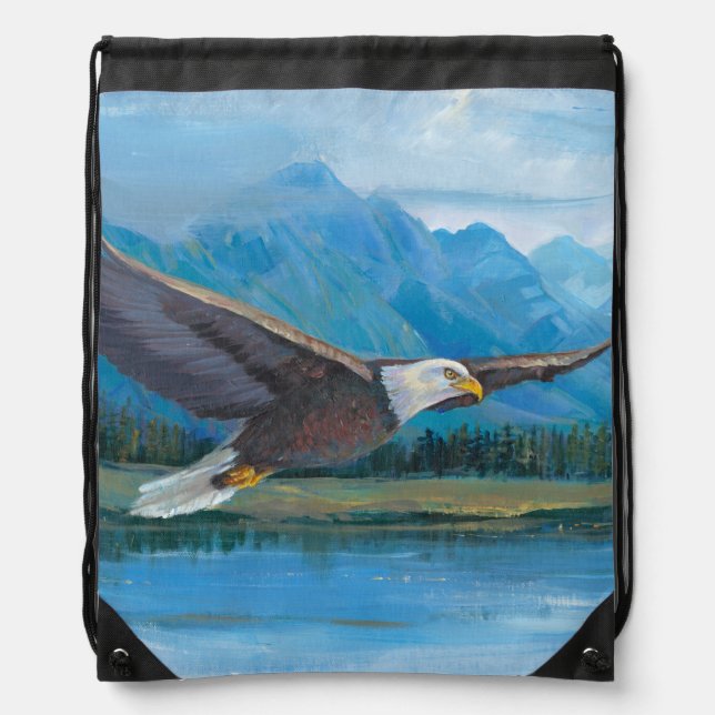 Bald Eagle Soaring Drawstring Bag (Front)