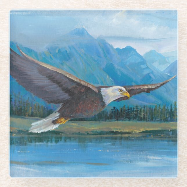 Bald Eagle Soaring Glass Coaster (Front)