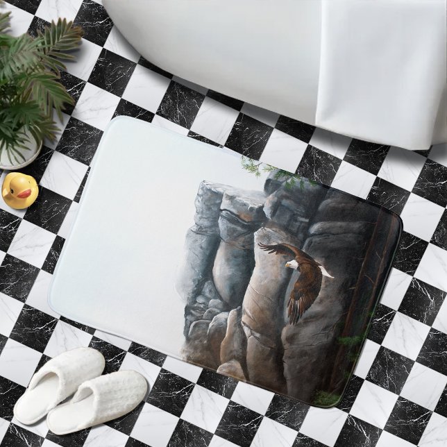 Bald Eagle Soaring Mountain Cliff Wildlife Bathroom Mat (Creator Uploaded)