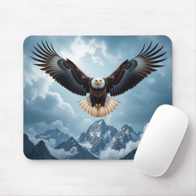Bald Eagle Soaring Over Mountain Peaks Mouse Pad (With Mouse)