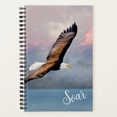 Bald Eagle Soaring Over Mountains Inspirational Notebook