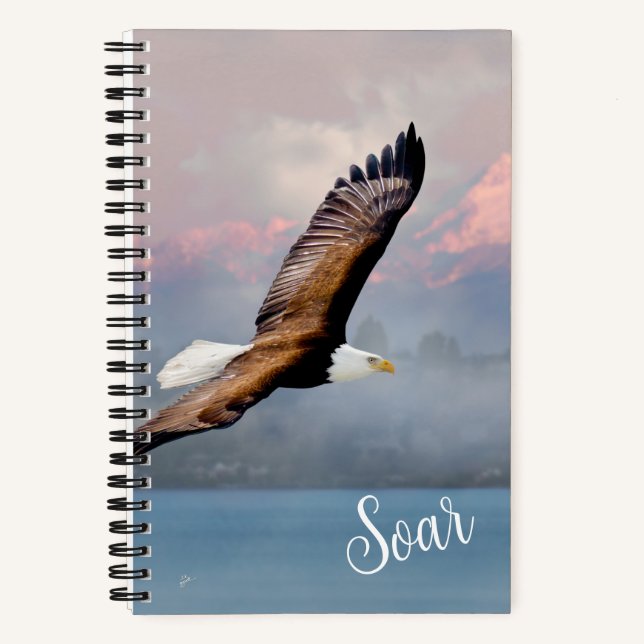 Bald Eagle Soaring Over Mountains Inspirational Notebook (Front)