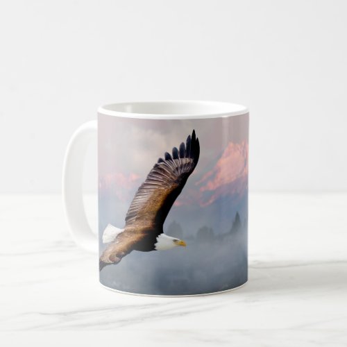 Bald Eagle Soaring over Olympic Mountains Wildlife Coffee Mug
