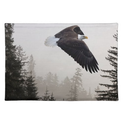 Bald Eagle Soaring Through Mist Cloth Placemat
