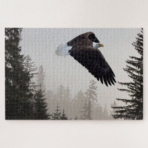 Bald Eagle Soaring Through Mist Jigsaw Puzzle