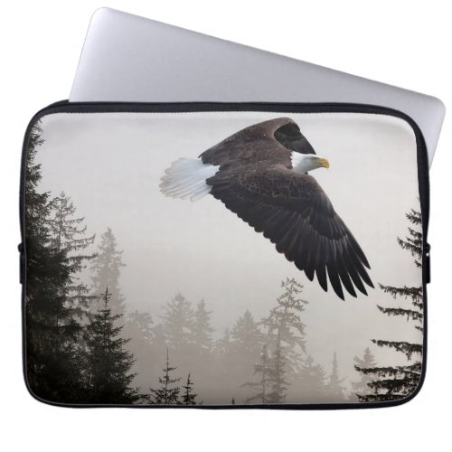 Bald Eagle Soaring Through Mist Laptop Sleeve