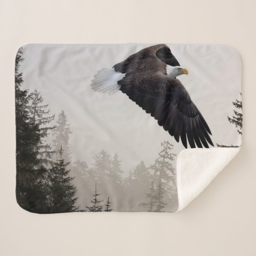 Bald Eagle Soaring Through Mist Sherpa Blanket