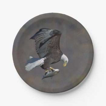 Bald Eagle Staring At A Fish Paper Plates by debscreative at Zazzle