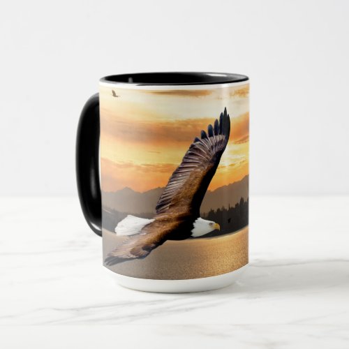 Bald Eagle Sunset over Olympic Mtns Fine Art Mug