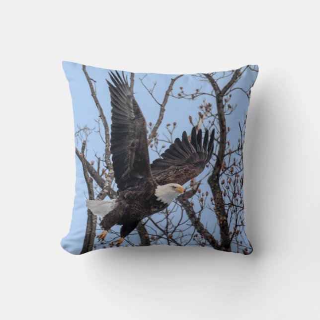 Bald Eagle Take Off Throw Pillow (Front)