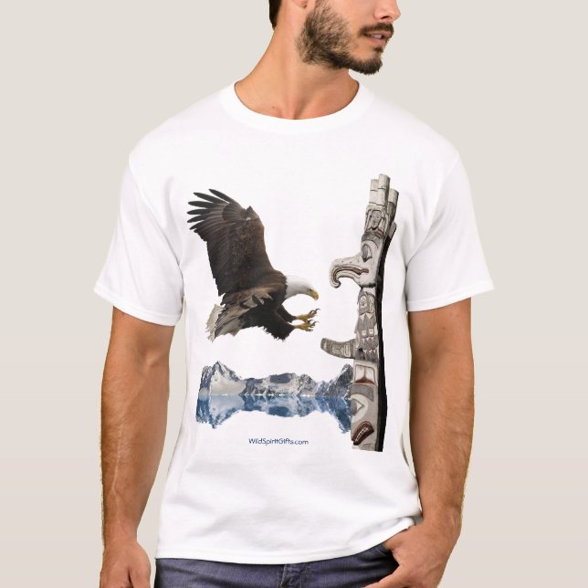 Bald Eagle, Totem Pole & Mountain scene T-Shirt (Front)