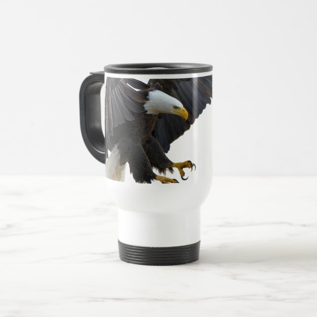 Bald eagle travel mug (Front Left)
