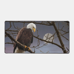 Bald Eagle Under Full Moon at Sunset Desk Mat