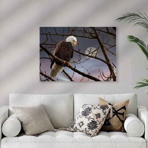 Bald Eagle Under Full Moon Faux Canvas Print
