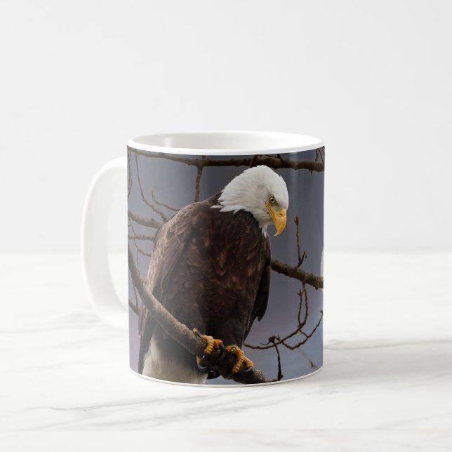 Bald Eagle Under Full Moon Wildlife Nature Coffee Mug (Front Left)