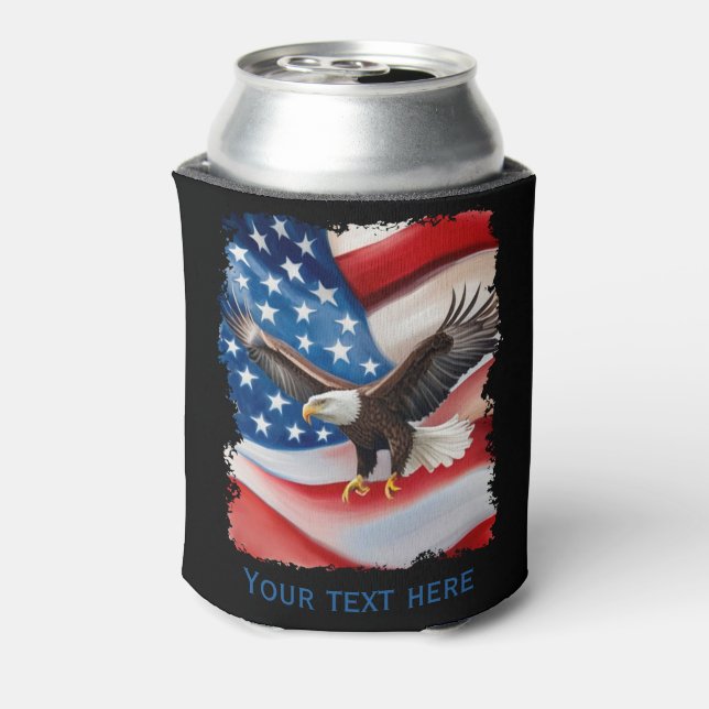 Bald Eagle & US Flag 4th Of July Can Cooler (Can Back)