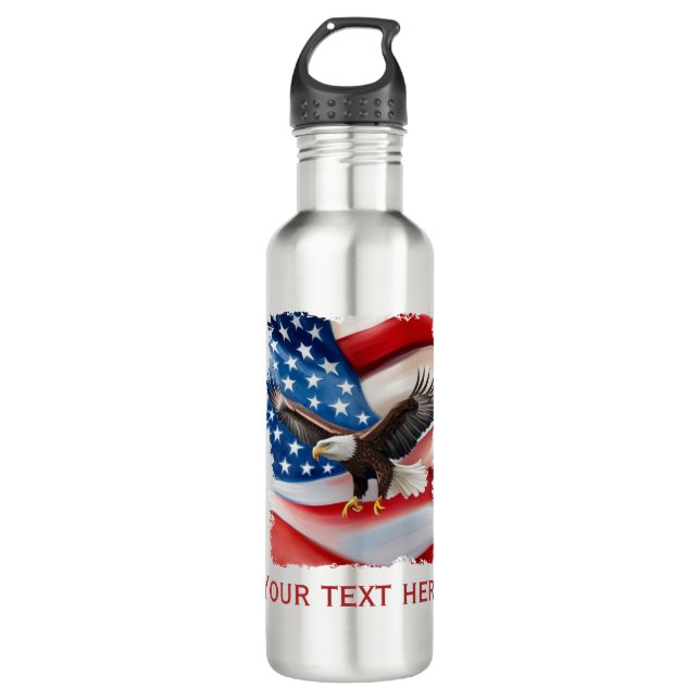 Bald Eagle & US Flag 4th Of July Stainless Steel Water Bottle (Front)