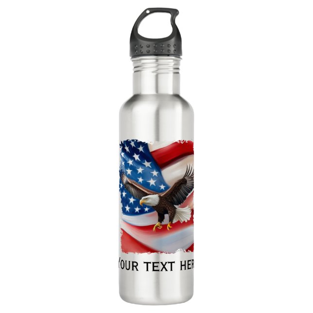 Bald Eagle & US Flag 4th Of July Stainless Steel Water Bottle (Front)