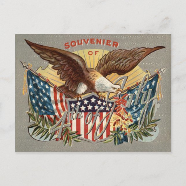 Bald Eagle US Flag Fireworks Firecracker Postcard (Front)