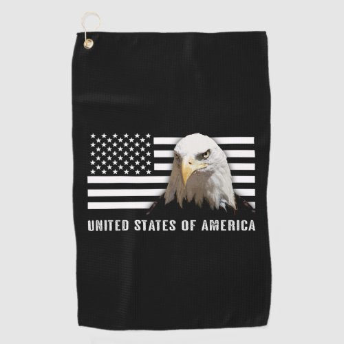 Bald Eagle  US Flag Golf Towel