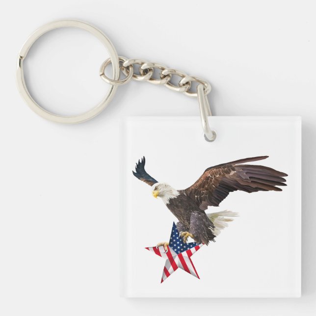 Bald eagle US flag Keychain (Front)