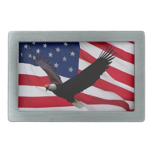 Bald Eagle US Flag on Windy Day Belt Buckle