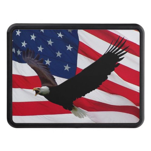 Bald Eagle US Flag on Windy Day Hitch Cover