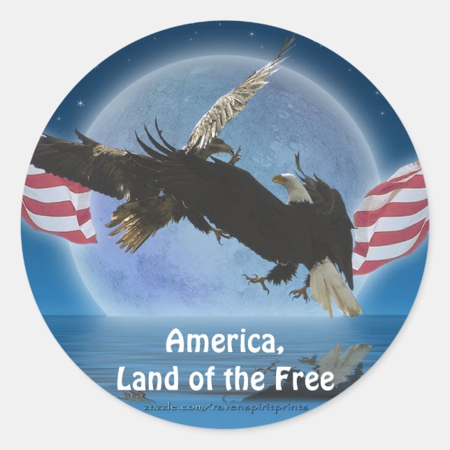 BALD EAGLE & US FLAG Patriot Series Classic Round Sticker (Front)