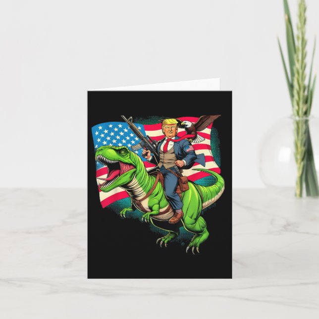 Bald Eagle Us Flag Trump Riding A T-rex  Card (Front)