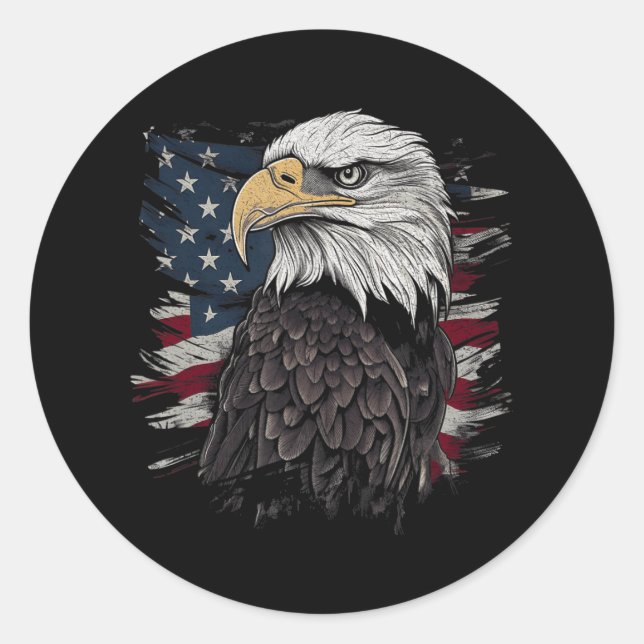 Bald Eagle USA American Flag Patriotic Graphic Men Classic Round Sticker (Front)