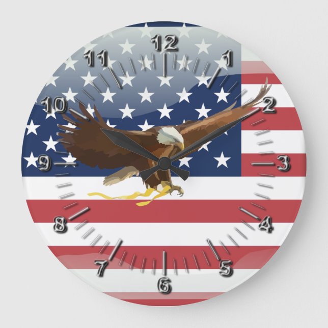 Bald eagle Usa flag Large Clock (Front)