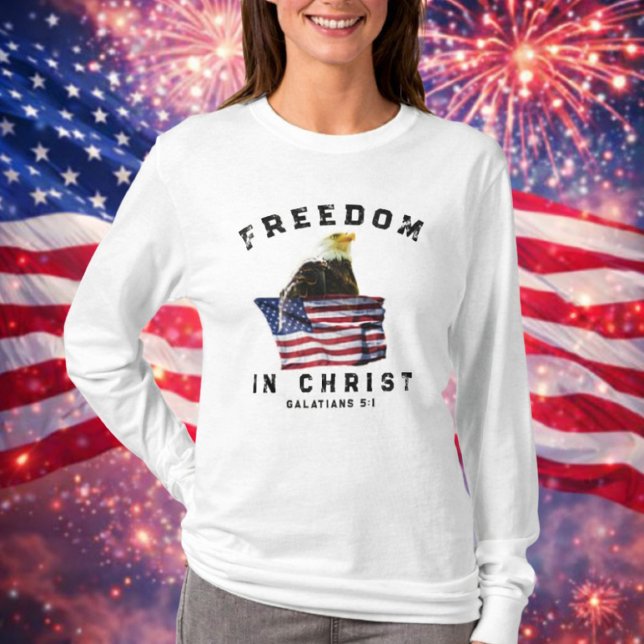 Bald Eagle & USA Flag Patriotic Christian Sweater (Freedom in Christ Patriotic Sweatshirt for Christian Women)