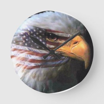 Bald Eagle - Usa Flag Round Clock by Patriotic_America at Zazzle
