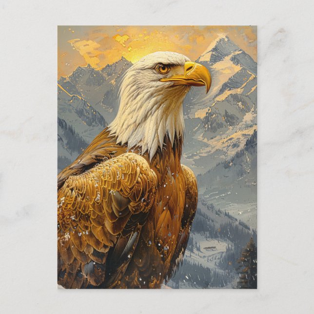 Bald Eagle Watercolor Mountains Postcard (Front)