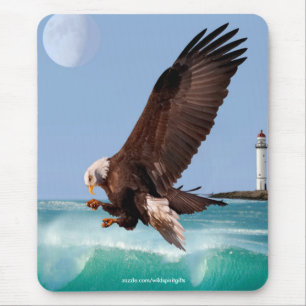 Bald Eagle, Waves & Lighthouse Mousepad
