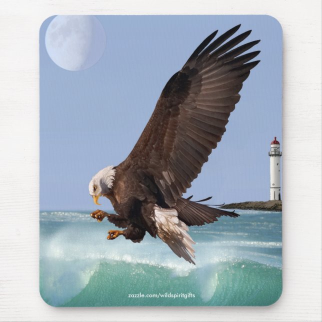 Bald Eagle, Waves & Lighthouse Mousepad (Front)