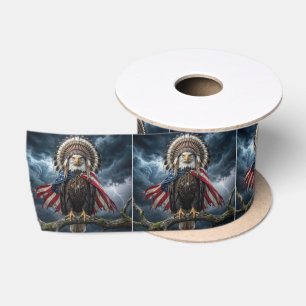 Bald Eagle Wearing an American Flag and Headdress  Satin Ribbon