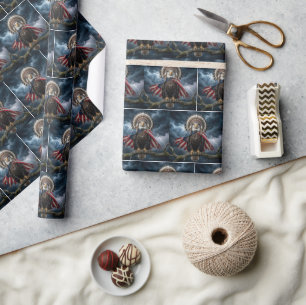 Bald Eagle Wearing an American Flag and Headdress Wrapping Paper