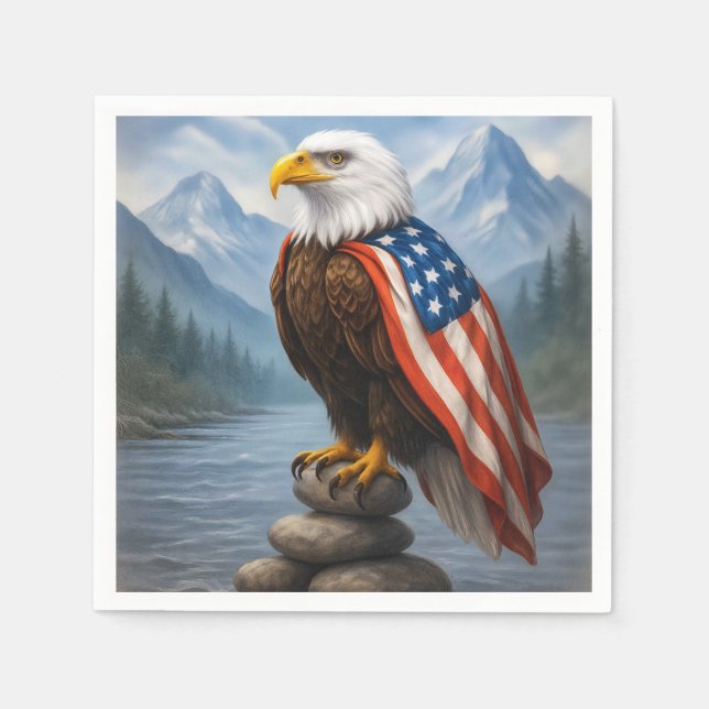 Bald Eagle Wearing an American Flag Cape Napkins (Front)