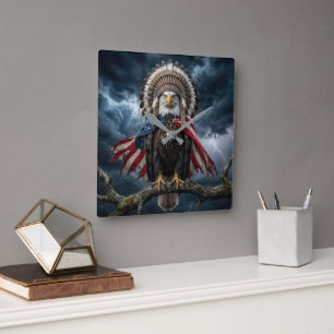 Bald Eagle Wearing an American Flag Cape Square Wall Clock