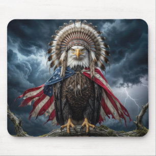 Bald Eagle Wearing an American Flag Mouse Pad