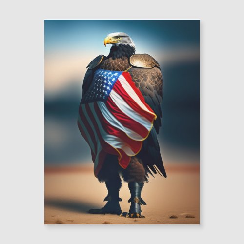 Bald Eagle Wearing Armor Holding An American Flag