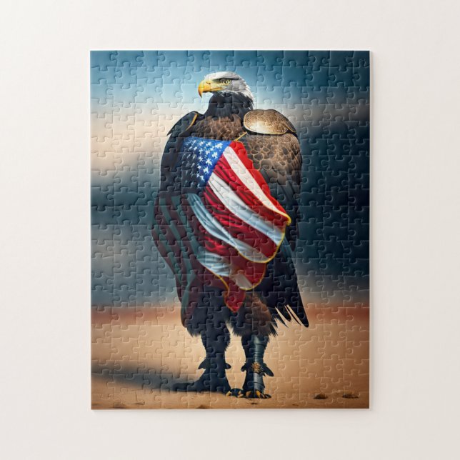 Bald Eagle Wearing Armor Holding An American Flag Jigsaw Puzzle (Vertical)