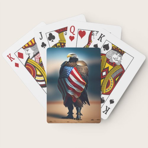 Bald Eagle Wearing Armor Holding An American Flag Poker Cards