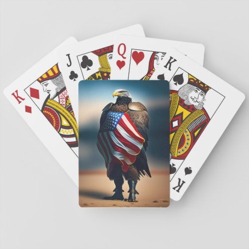 Bald Eagle Wearing Armor Holding An American Flag Poker Cards