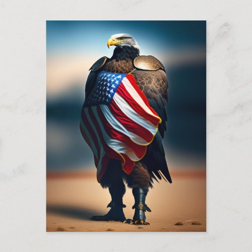 Bald Eagle Wearing Armor Holding An American Flag Postcard