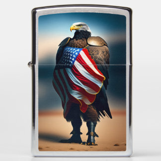 Bald Eagle Wearing Armor Holding An American Flag Zippo Lighter