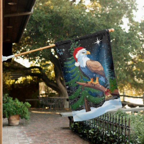 Bald Eagle Wearing Santa Hat Christmas House Flag